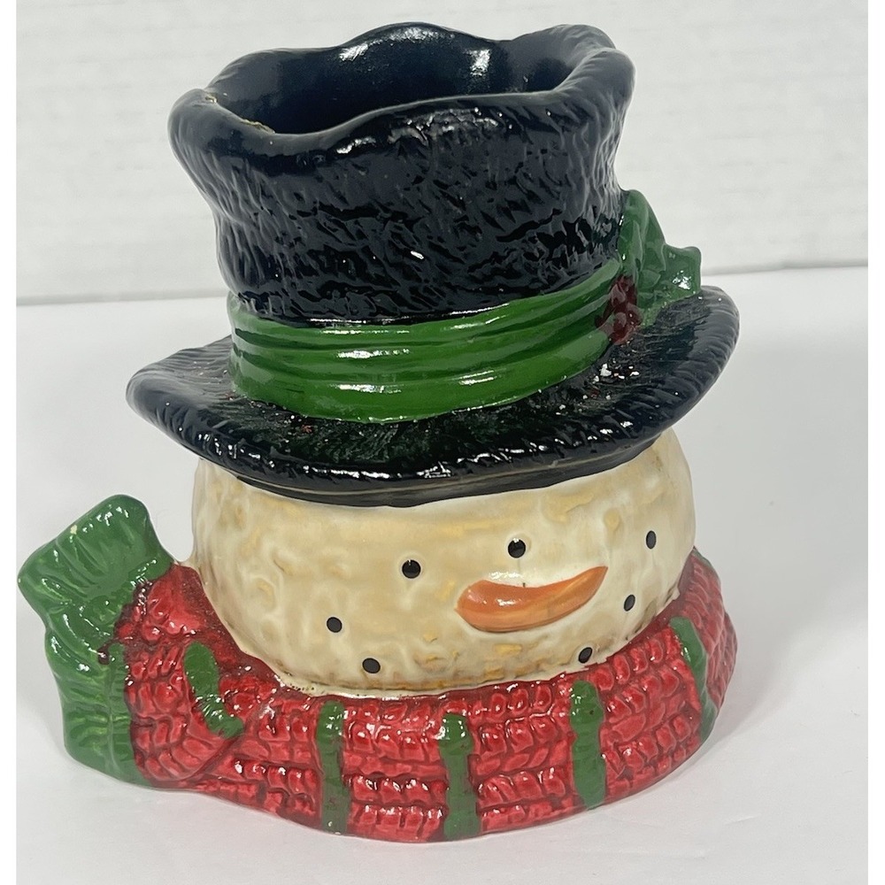 Vintage Snowman Hat Ceramic Candle Holder Christmas Holiday Decor
